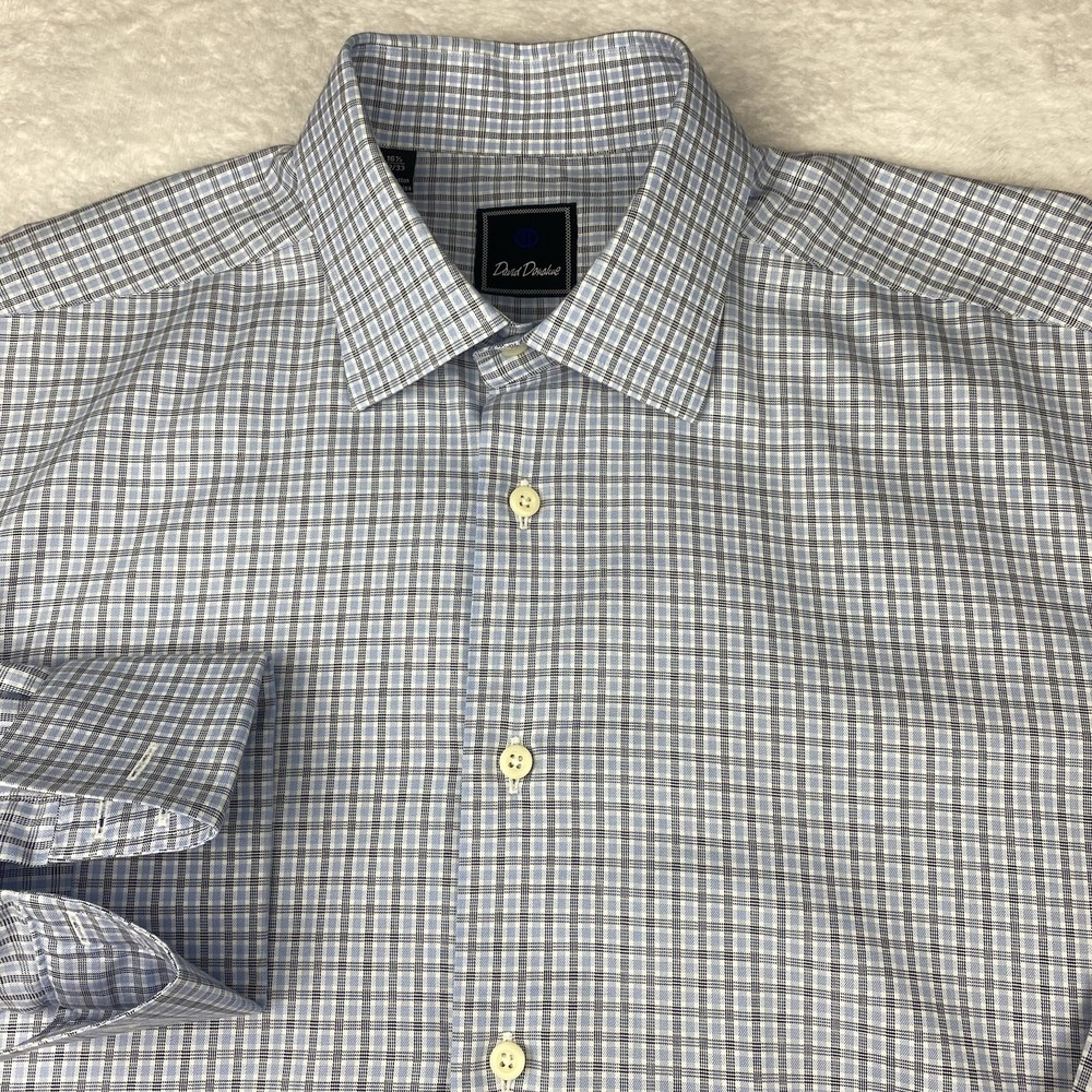 David Donahue Dress Shirt Mens 16.5-32/33 Blue Checks French Cuffs